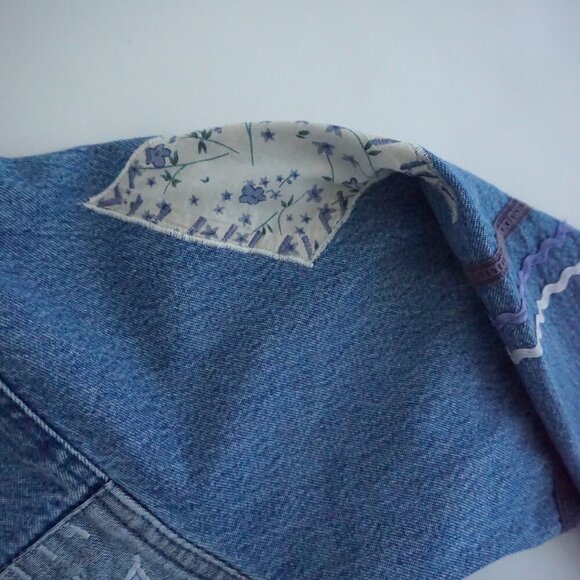 Vintage Keren Hart Blue Patchwork Button Up Lightweight Denim Jacket Xl - Picture 13 of 13